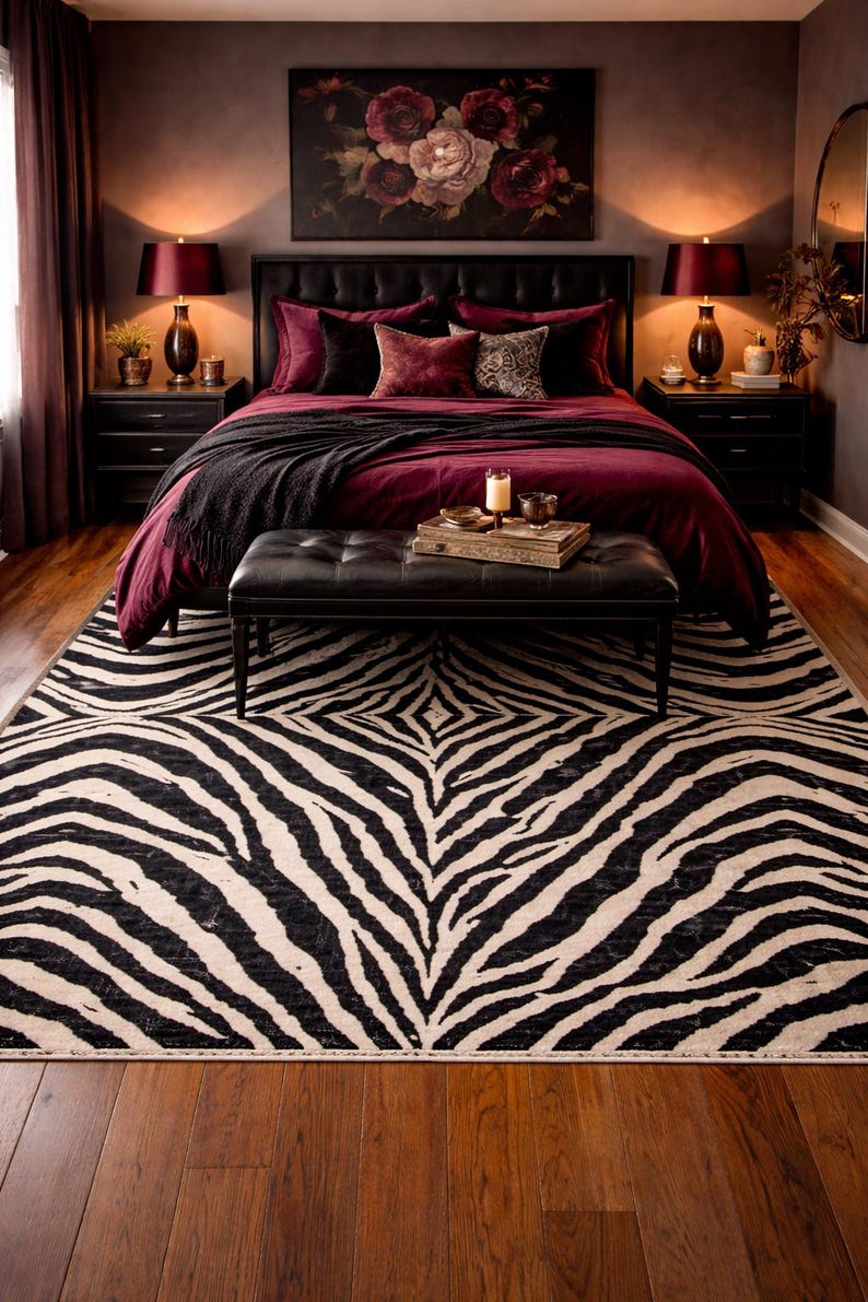 Zebra Rug Print Area Rug Bedrrom Living Room Decor| Black White/beige Animal Stripe Accent Rug image 1