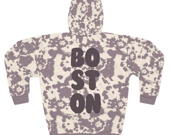 Grey Camo Tie Dye Cow Print Hoodie | Boston Merch Sweatshirt