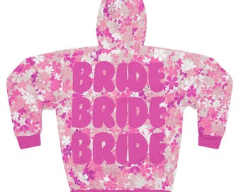 BRIDE floral pink pattern Hoodie Camo | Allover print bachelorette pullover