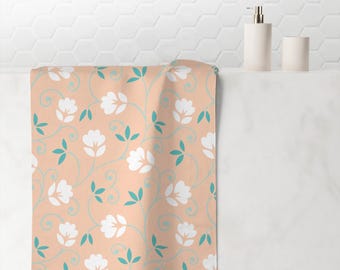 Peach Floral Vine bath or beach cotton mink Towel