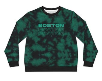 Boston Acid Wash Text Sweatshirt | Tie-Dye Green All-Over Print