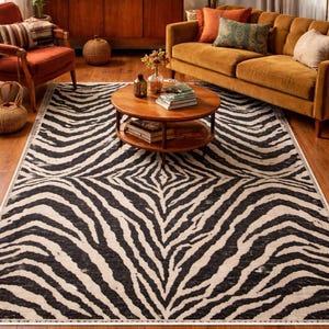 Zebra Rug Print Area Rug Bedrrom Living Room Decor| Black White/beige Animal Stripe Accent Rug image 3