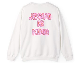 Jesus Is King sweatshirt pink  floral back print crewneck