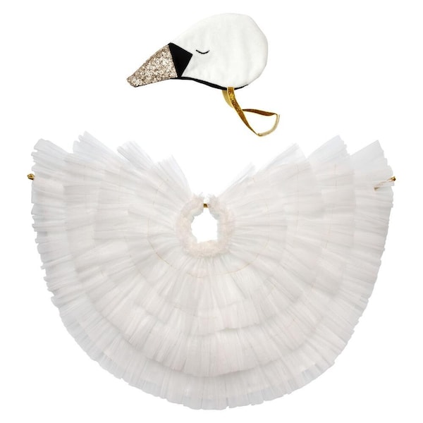 Children’s Swan Costume - Frilled Cape Headwear Fancy Dress Accessories Partywear Kids Dress Up