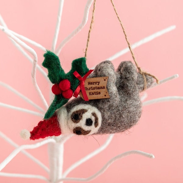 Personalised Festive Sloth Decoration - Felt Sloth Hanging Decoration Personalised Christmas Gift Ideas Festive Keepsake