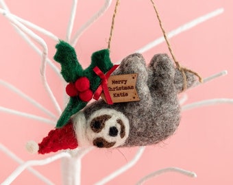 Personalised Festive Sloth Decoration - Felt Sloth Hanging Decoration Personalised Christmas Gift Ideas Festive Keepsake