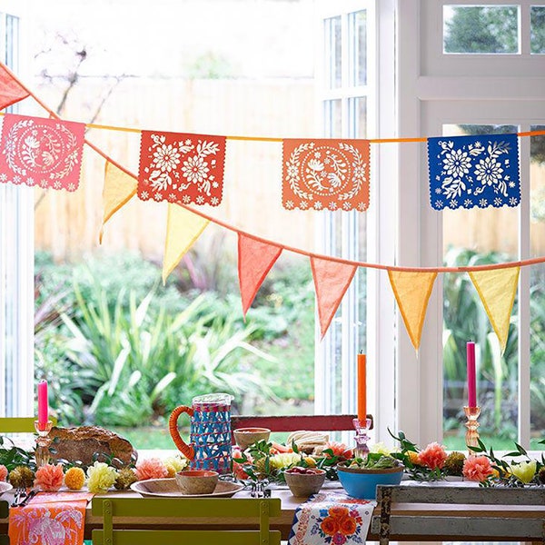 Colourful Mexicana Bunting - 4 meter 10 flags - Garden Party Decorations Birthday Party Bunting Bright Garland Outdoor Birthday Decorations