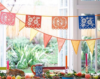 Colourful Mexicana Bunting - 4 meter 10 flags - Garden Party Decorations Birthday Party Bunting Bright Garland Outdoor Birthday Decorations