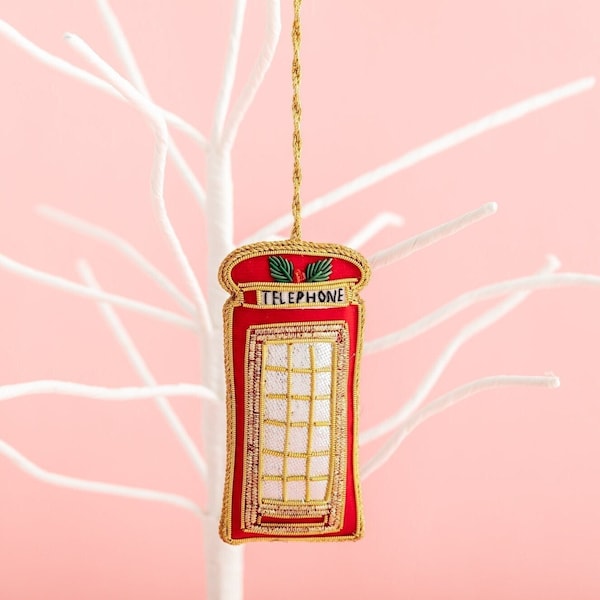 Embroidered Red Phone Box Christmas Tree Decoration - Telephone Box Christmas Bauble Christmas Gift Ideas London Christmas Decorations