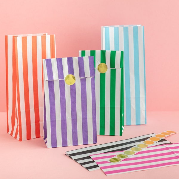 Stripy Candy Treat Bags With Gold Stickers - Party Bags Wedding Favour Bags Children's Sweet Bag Candy Cart Sweet Table Candy Bags