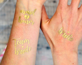 Gold Hen Party Tattoos - 13 Pack - Hen Do Decorations Bridal Shower Favours Maid Of Honor Bride Tattoo Hen Party Fancy Dress
