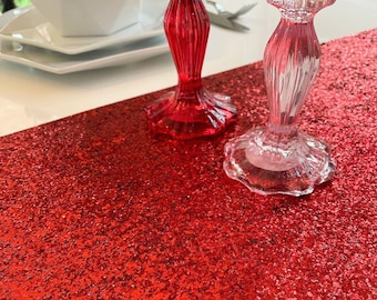 Red Glitter Table Runner - 1.8 Metres - Table Decorations Dining Tablecloth Glittery Table Runner Red Theme Party