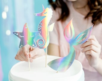 Mermaid Theme Cake Toppers - 3er Pack - Unterwasser Themen Party Meerjungfrau Motiv Party Meerjungfrau Accessoires Meerjungfrau Dekorationen Meerjungfrau