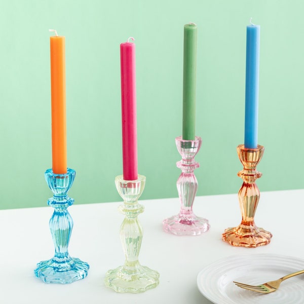 Colourful Glass Candle Holders - Candlestick Holder Home Decor Summer Wedding Table Decorations Outdoor Birthday Party