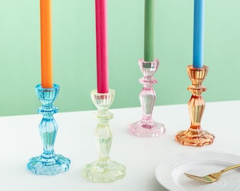 Colourful Glass Candle Holders - Candlestick Holder Home Decor Summer Wedding Table Decorations Outdoor Birthday Party