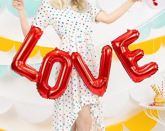 Red Love Letter Foil Balloons - 140cm - Photo Booth Backdrop Romantic Dinner Backdrop Balloon Wedding Decorations Engagement Party