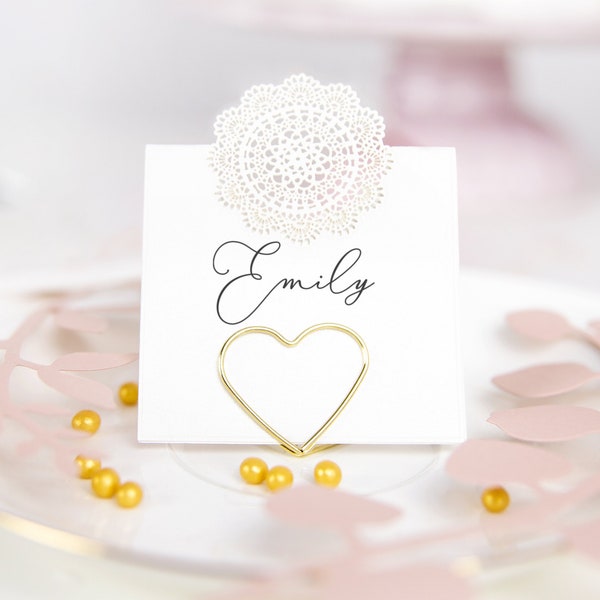 Gold Heart Place Card Holders - 10 Pack - Wedding Place Name Holder Gold Theme Dinner Party Decorations Wedding Table Decorations