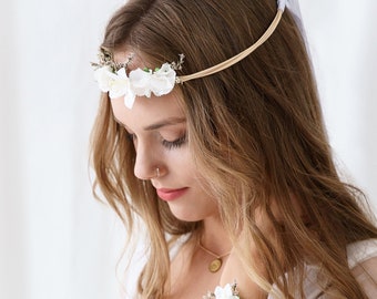 White Artificial Flower Crown - Floral Headpiece For Bride To Be Hen Party Hen Do Wedding Bridal Accessories Flower Girl Bridesmaid