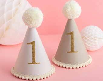 Chapeau neutre pour première fête - Chapeau d'anniversaire crème Chapeau de fête personnalisé pour 1er anniversaire, Idées cadeaux d'anniversaire d'enfants