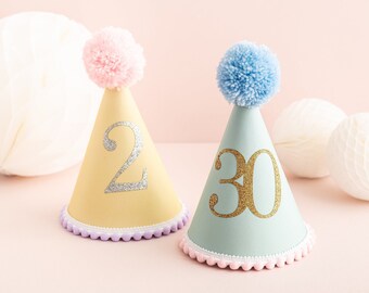 Any Age Party Hat - Pastel Birthday Hat Custom Party Hat For Birthday Childrens Birthday Gift Ideas