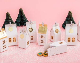 Fill Your Own Advent Calendar - White House Boxes And Numbers Christmas Advent Calendar Gold Theme Advent Bags DIY Advent Gift Ideas