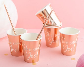 Rose Gold Hen Party Cups - 6 Pack - Bride To Be Tableware Hen Do Paper Cups Matching Set Hen Party Accessories Hen Do Decorations Party Cups