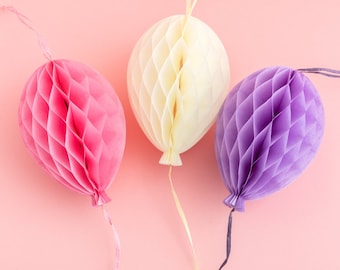 Pastel Balloon Shaped Honeycomb Party Decorations - Pink Purple Paper Decorations Colourful Birthday Party Hanging Decorations