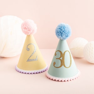 Any Age Party Hat - Pastel Birthday Hat Custom Party Hat For Birthday Childrens Birthday Gift Ideas