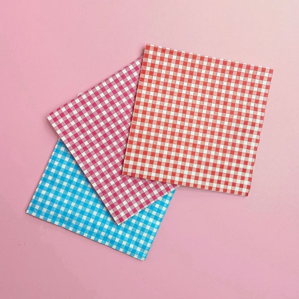 Colourful Gingham Napkins - 20 Pack - Checked Birthday Napkins Disposable Tableware Colourful Summer Picnic Party