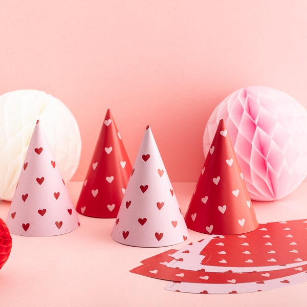 Heart Print Party Hats - Red And Pink Hats Birthday Party Hat Hen Party Valentine Wedding Photo Booth Props