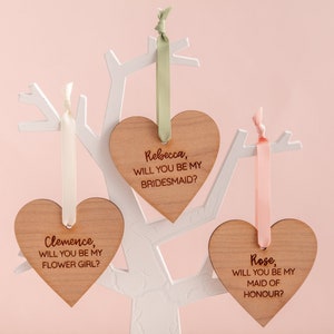 Personalised Will You Be My… Wooden Heart Decoration - Proposal Gift Godparent Maid Of Honour Flower Girl Wedding Party Bridesmaid Gifts
