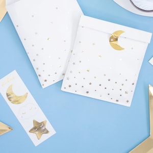 Gold Cloud Star Moon Treat Bags With Foil Stickers - 6 Pack - First Birthday Party Bags Baby Shower Favours Fill Your Own Paper Bags Dreamy