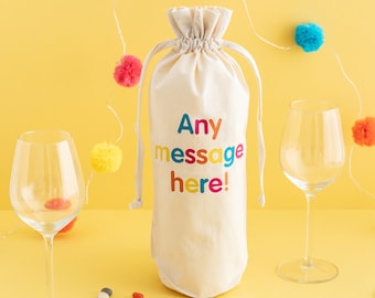 Personalised Bottle Bag - Birthday Gift For Friend Cotton Bottle Bag Wine Gift Bag Personalized Gift Ideas