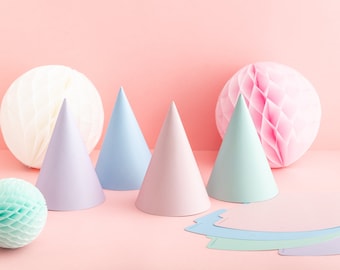 Pastel Party Hats - 4 Pack - Flat Pack Birthday Party Pastel Theme Party Accessories Kids Party Family Pastel Purple Pale Blue Pastel Pink