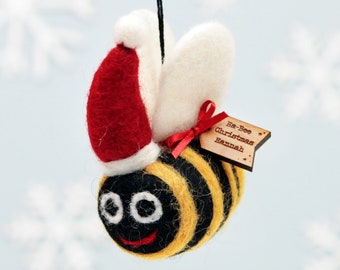 Personalised Felt Bee Christmas Tree Decoration - Personalized Christmas Gift 1st Christmas Gift Hanging Bumblebee Insect Theme