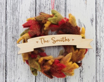 Personalised Felt Wreath - Autumnal Thanksgiving Gift Ideas For The Family Happy Thanks Giving Personalized Gifts Hanging Decorations