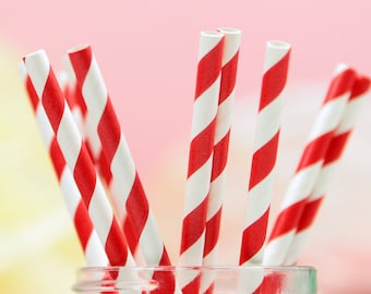 Red Stripe Paper Straws - 10 Pack - Birthday Party Decorations Cocktail Straws Wedding Straws Foil Drinking Straws Outdoor Party