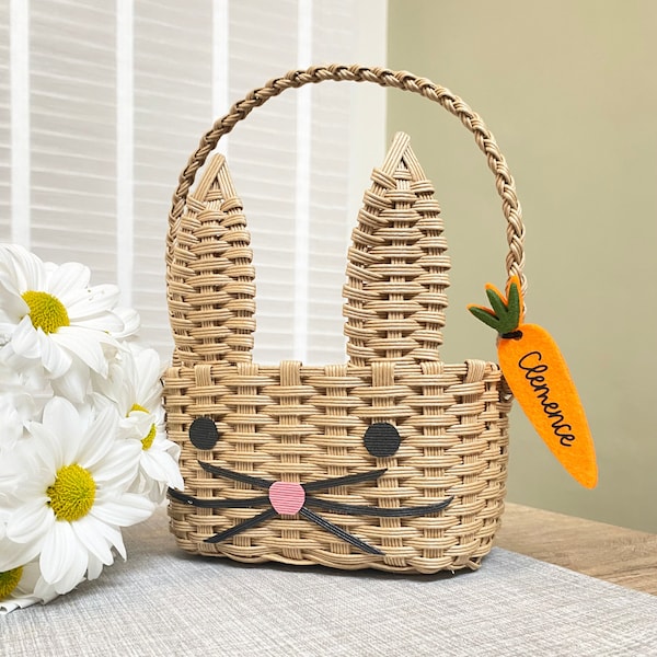 Personalised Easter Bunny Basket - Easter Egg Hunt Party Spring Gift For Kids Eco Friendly Woven Basket Reusable