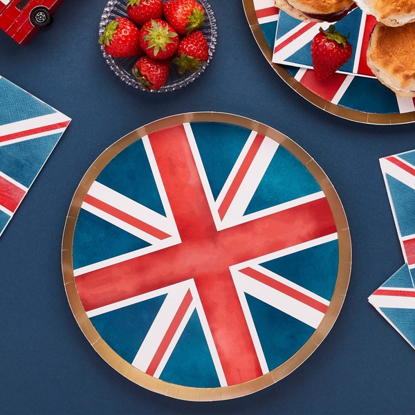 Union Jack Paper Party Plates - Street Party Accessories Great British Party Tableware Royal Celebrations