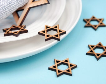 Decoraciones de mesa de madera de la estrella de David de Hanukkah - Confeti de mesa de madera rústica Tema de estrella Decoraciones naturales Dispersión de mesa