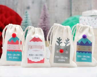 Personalised Christmas Gift Bags - Mini Personalized Gift Bags Santa Rudolph Elf Stocking Filler Small Gift Ideas Christmas Gift For Teacher