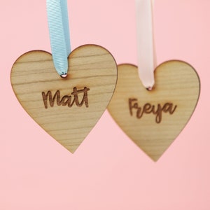 Personalised Hanging Wooden Heart - Wedding Favour Wedding Gift Wooden Tree Ornament Heart With Name