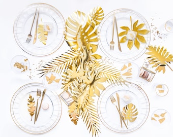 Gold Foil Tropical Leaf Decorations - 21 Pack - Gold Table Decorations Animal Themed Party Leaves Tropical Wedding Decorations