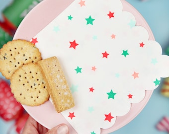 Christmas Star Napkins - 16 Pack - Red And Green Christmas Napkins Festive Party Paper Serviettes Christmas Dinner