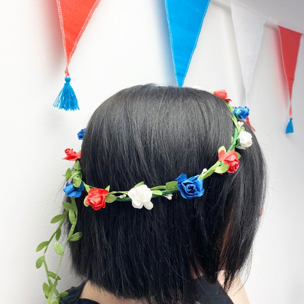 Red White And Blue Flower Crown - Floral Headband Street Party Accessories Great British Party Decoration Party Crown