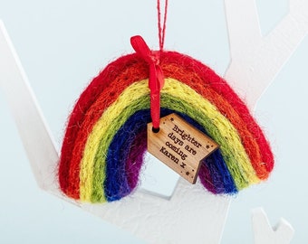 Personalised Felt Rainbow Hanging Decoration - Colourful Decoration Rainbow Theme Baby's First Birthday Hanging Rainbow