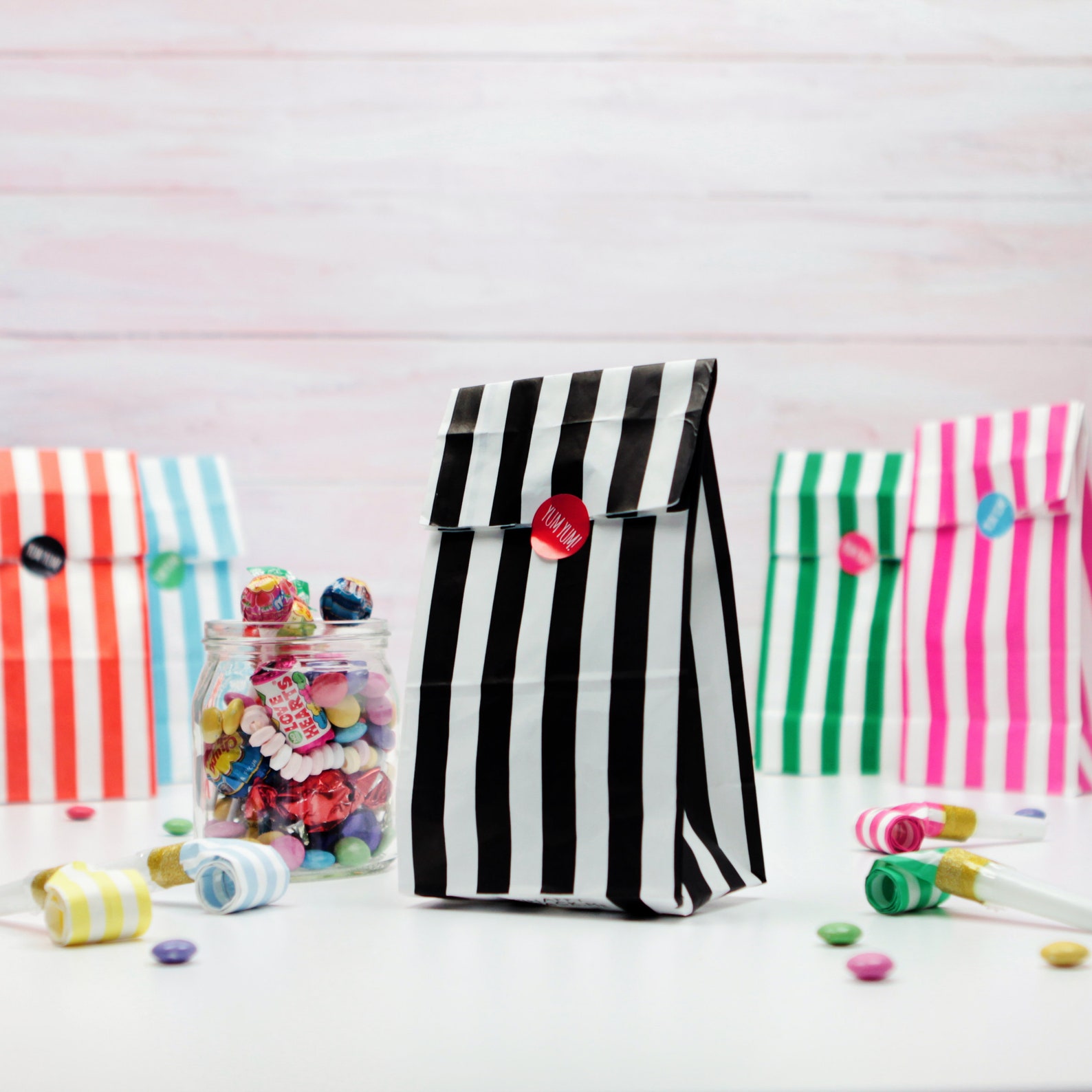 Stripy Candy Treat Bags with Yum Yum Stickers Party Bags Etsy