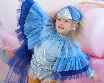 Children’s Blue Bird Costume - Fringed Cape Headwear Fancy Dress Accessories Partywear Kids Dress Up