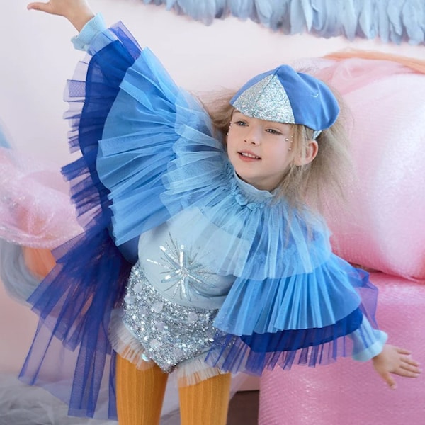 Children’s Blue Bird Costume - Fringed Cape Headwear Fancy Dress Accessories Partywear Kids Dress Up