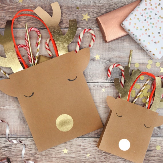 Reindeer Gift Bags 2 Pack Christmas Rudolph Themed Gift Etsy